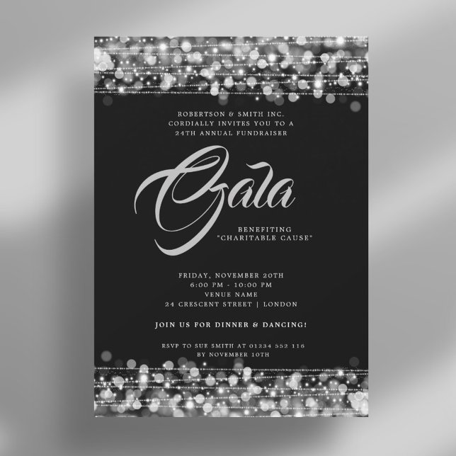 Invitation Feux de gala d'entreprise formels (Formal Corporate Gala Ball Silver Glam Lights Invitation)