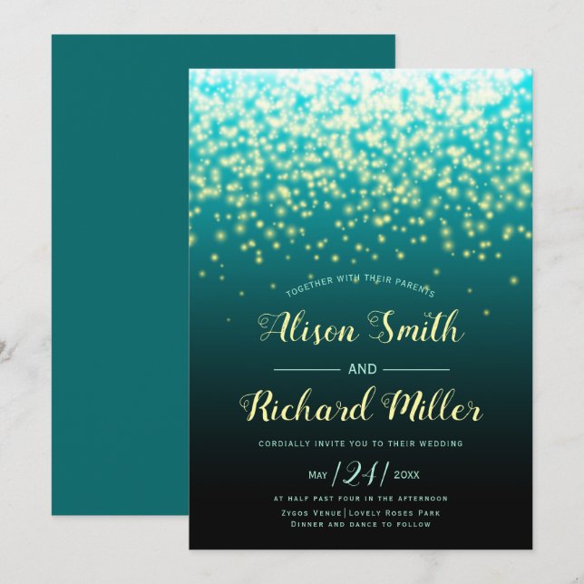 Invitation Feux pétillantes turquoise bleu mariage d'hiver in (Devant / Derrière)