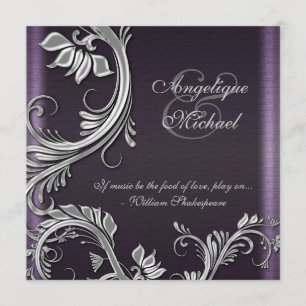 Invitation fiançailles à fleurs d'argent mauve
