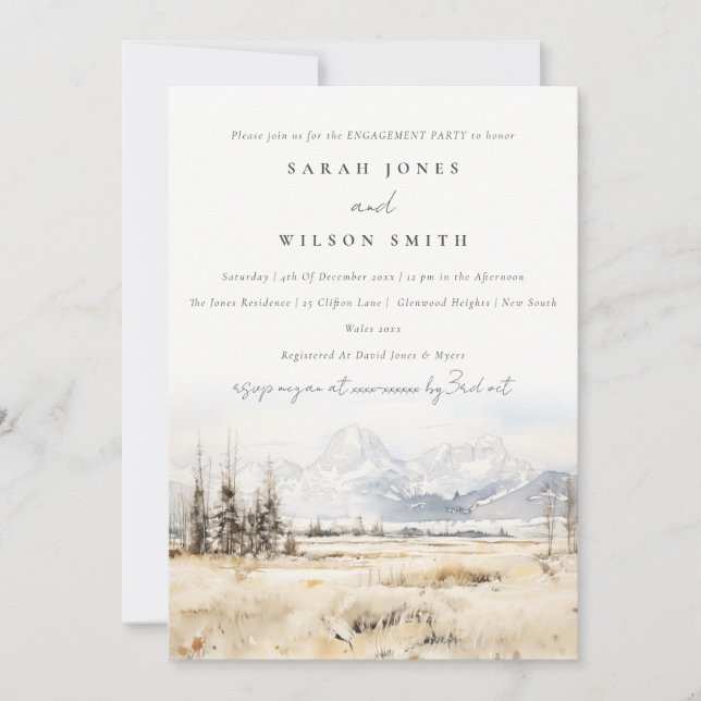 Invitation Fiançailles à l'aquarelle de Jackson Hole Wyoming (Devant)