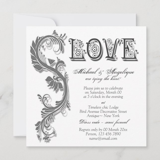 Invitation fiançailles à tourbillon blanc gris mariage (Devant)