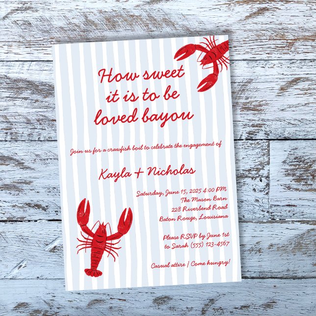 Invitation Fiançailles Aimé Bayou  (Crawfish Boil Engagement Loved Bayou Invitation)