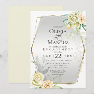 Invitation FIANÇAILLES   Aquarelle Ivoire Jaune Blush Roses