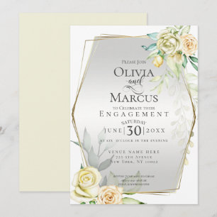 Invitation FIANÇAILLES   Aquarelle Ivoire Jaune Blush Roses