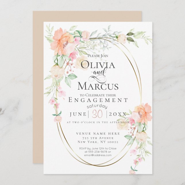 Invitation FIANÇAILLES | Aquarelle Pastel Fleurs de Printemps (Devant / Derrière)