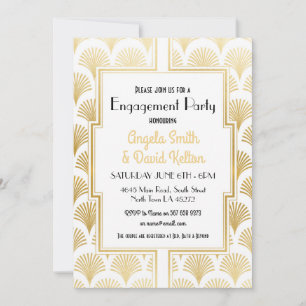 Invitation Fiançailles Art déco Gatsby 1920 BLANC & OR