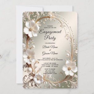 Invitation Fiançailles avec cadre floral blanc orné