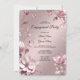 Invitation Fiançailles avec cadre floral rose délicat