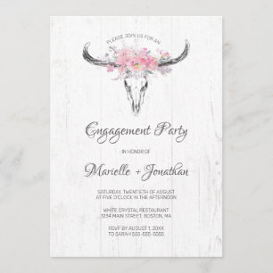 Invitation Fiançailles blanc floral de Boho de la vache russe
