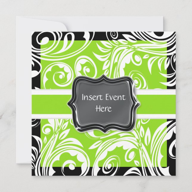 Invitation fiançailles blanc noir vert mariage (Devant)