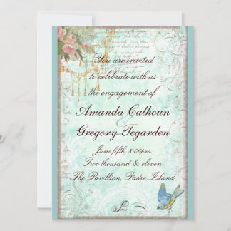 Invitation Fiançailles Bluebird & Pink Roses