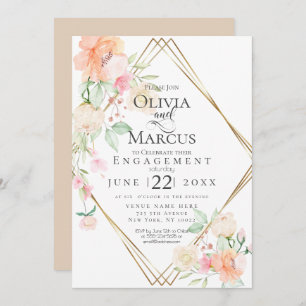 Invitation Fiançailles Blush Cream Coral Spring Bouquet flora