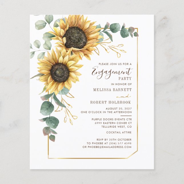 Invitation Fiançailles Budget Sunflower Eucalyptus (Devant)