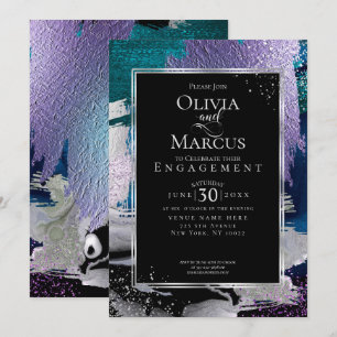 Invitation FIANÇAILLES Chic Bold Orchid Aqua Metallic