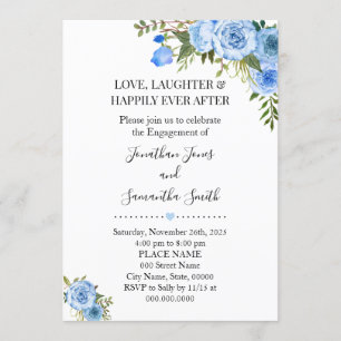 Invitation fiançailles chic de style boho floral bleu romanti