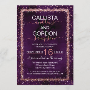 Invitation Fiançailles Confetti Rose violet doré arrosé