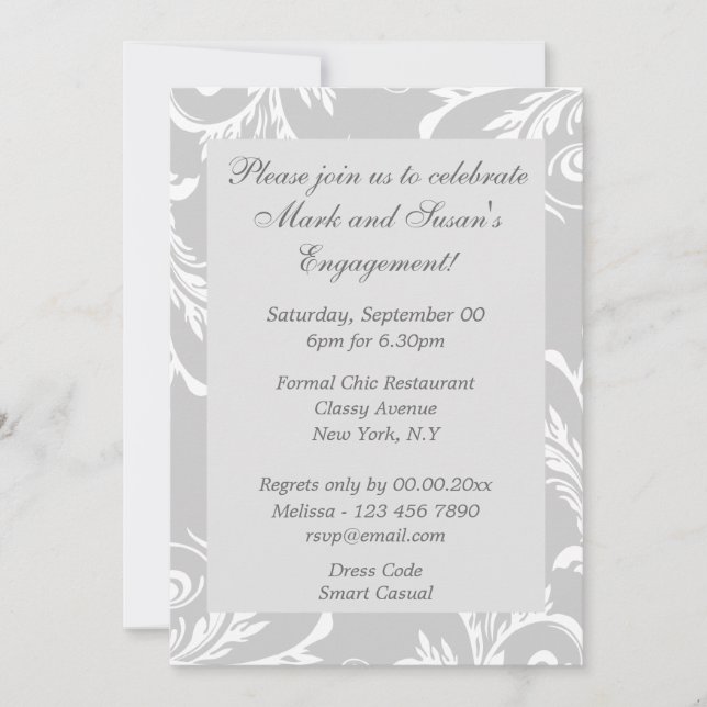 Invitation fiançailles d'anniversaire blanc gris PERSONNALISE (Devant)