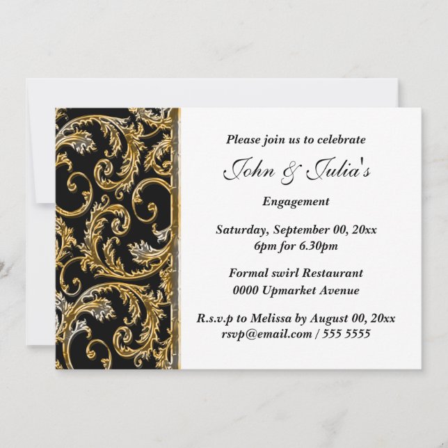Invitation fiançailles d'anniversaire de la tourbillon d'or n (Devant)