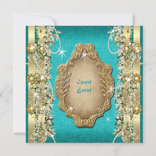 Invitation Fiançailles d'anniversaire de mariage d'or Turquoi (Devant)