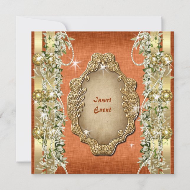 Invitation Fiançailles d'anniversaire mariage Orange Gold (Devant)