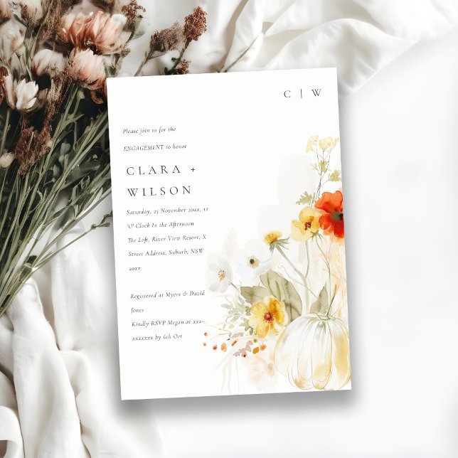 Invitation Fiançailles d'aquarelle Citrouille fleur sauvage (Créateur téléchargé)