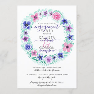 Invitation Fiançailles d'aquarelle rose violet