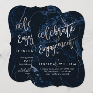 Invitation Fiançailles d'argent de minuit bleu marbre+Faux