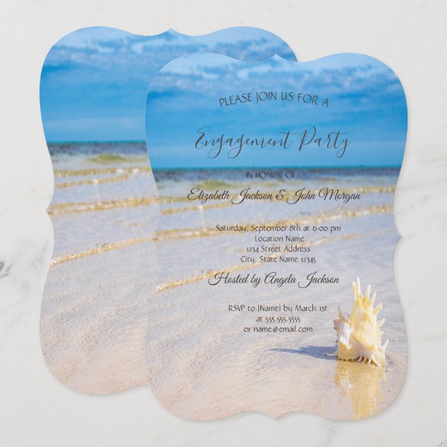 Invitation Fiançailles de bord de mer de Beach Waves (Devant / Derrière)