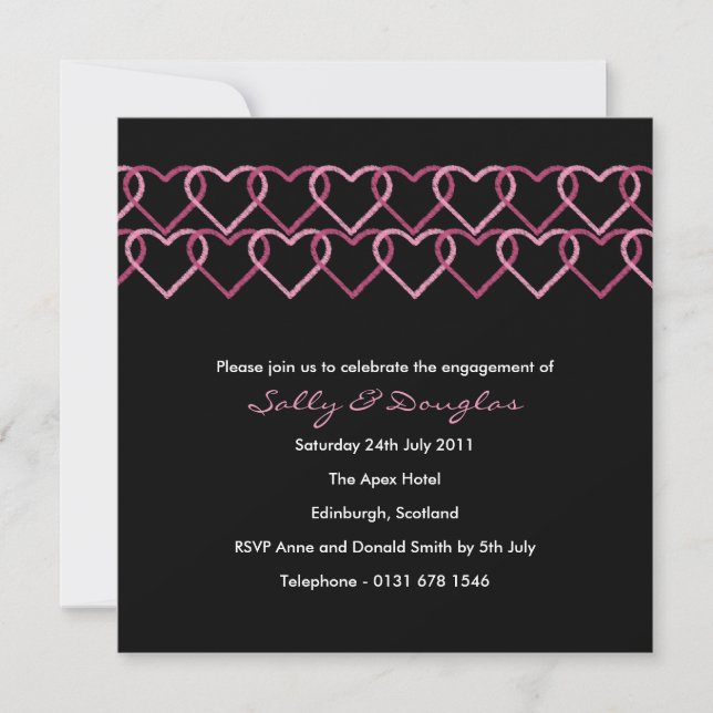 Invitation Fiançailles de coeur d'amour - noir (Devant)