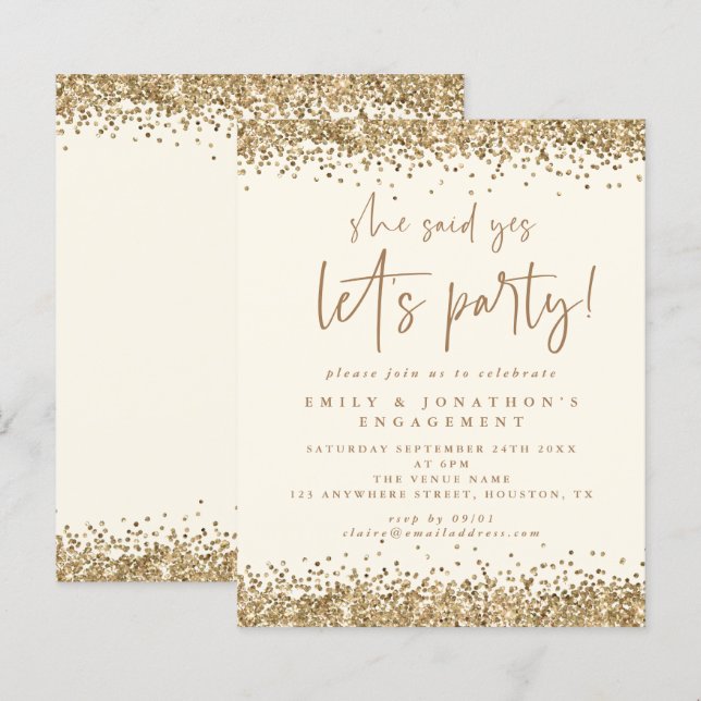 Invitation Fiançailles de crème de Parties scintil (Devant / Derrière)