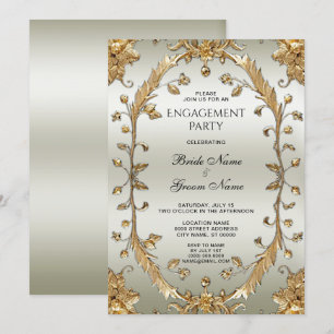 Invitation Fiançailles de fleurs ornées d'or