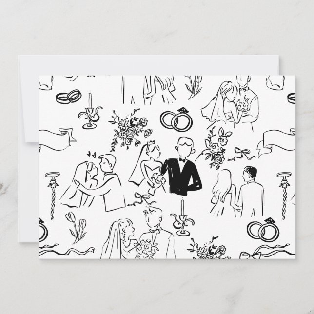 Invitation fiançailles de mariage de mariage dessinées à la m (Devant)