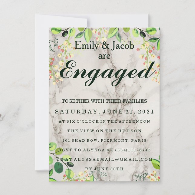 Invitation Fiançailles de mariage élégant en marbre (Devant)