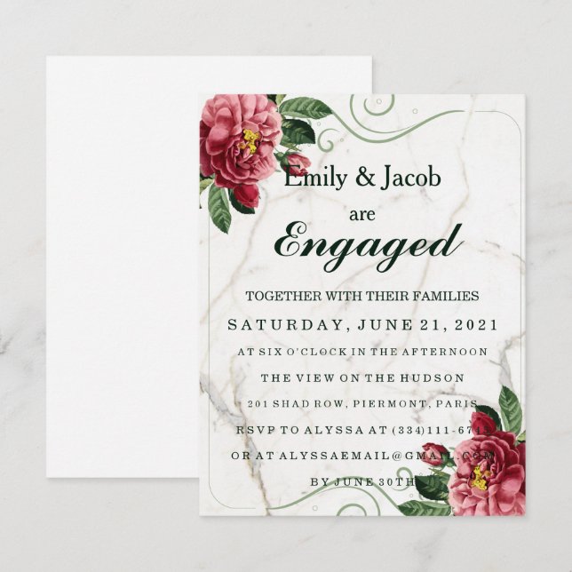 Invitation Fiançailles de mariage élégant en marbre (Devant / Derrière)