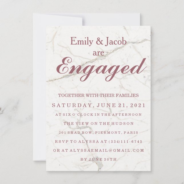 Invitation Fiançailles de mariage élégant en marbre (Devant)