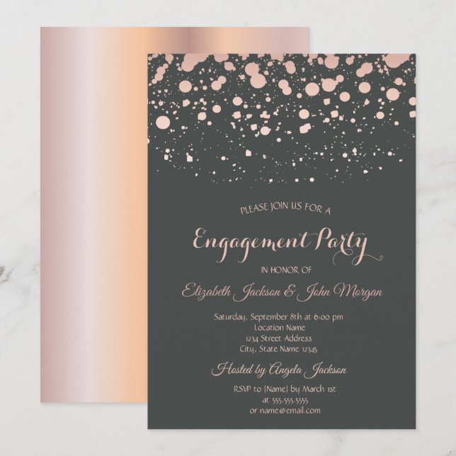 Invitation Fiançailles de points d'or Rose moderne (Devant / Derrière)