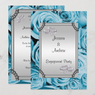 Invitation Fiançailles des anneaux de Mariage bleu et diamant