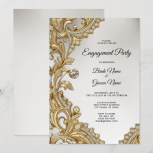 Invitation Fiançailles d'or décoratif