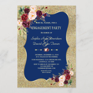 Invitation Fiançailles d'or Floral Blush de la Royal Navy