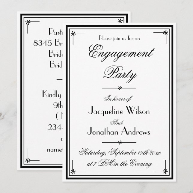 Invitation Fiançailles Elegant Classic Script Engagement (Devant / Derrière)