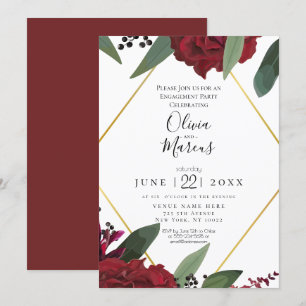 Invitation Fiançailles Élégant Marsala Bordeaux Floral rich