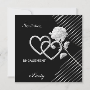 Invitation Fiançailles Elegant Striant Black Silver Rose