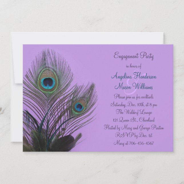 Invitation Fiançailles Elégante Peacock (violet) (Devant)