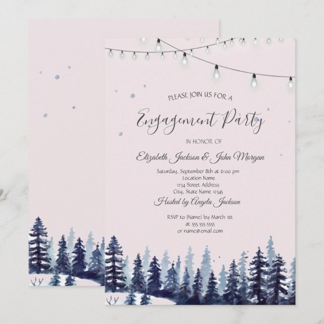 Invitation Fiançailles en forêt, bois, pins (Devant / Derrière)