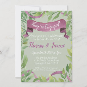 Invitation Fiançailles Feuille couleur pourpre et vert