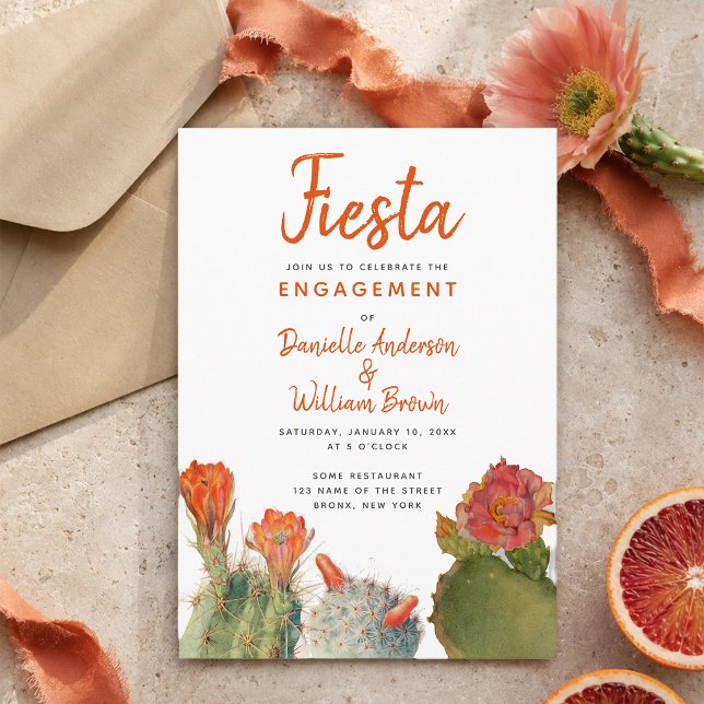 Invitation Fiançailles Fiesta Cactus Fleurs Écriture à l'aqua (Créateur téléchargé)