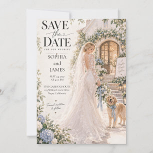 Invitation Fiançailles Fleur Bleu de la Mariée et du Chien