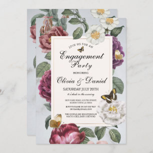 Invitation Fiançailles Fleur papillon Floral Vintage