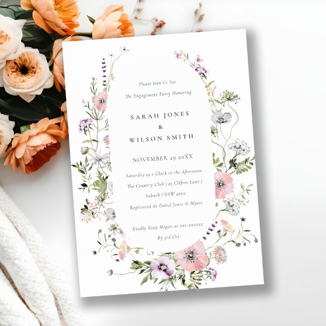 Invitation Fiançailles Fleur sauvage rose pâle (Créateur téléchargé)