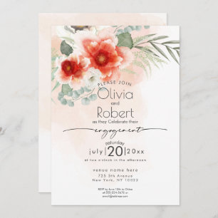 Invitation FIANÇAILLES Fleurs d'aquarelle et feuillage